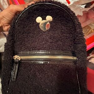 Black Fuzzy Backpack with Gold Accents